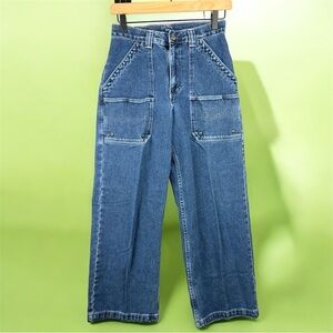 Vintage Wranglers 90s Blue Denim Cargo Baggy Wide Leg Jeans Y2K Boy Sz 12
